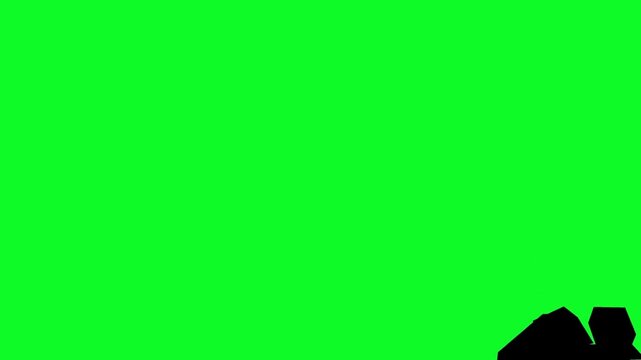 Creative block destruction transition revealing green screen with black geometric pieces falling away for modern video editing and professional production