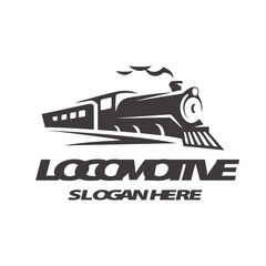 Classic Steam Locomotive Train Logo Design with Vintage Engine Silhouette for Rail Transport Branding Vector Illustration © MANIFEST