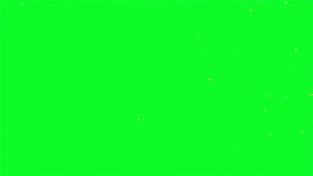 Glowing orange fire sparks and embers flying across green screen background for cinematic action visual effects transition or overlay project needs