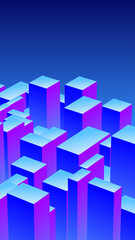 Obraz premium Abstract 3D cityscape made of blue and purple blocks forming geometric futuristic structures