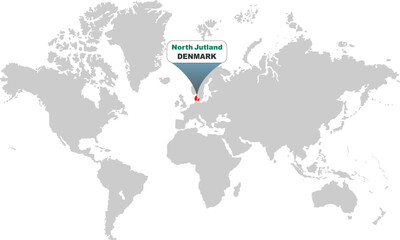Naklejka premium North Jutland map showing highlighted location in Europe.