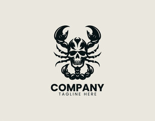 Scorpion and skull gothic logo in clean modern vector illustration style