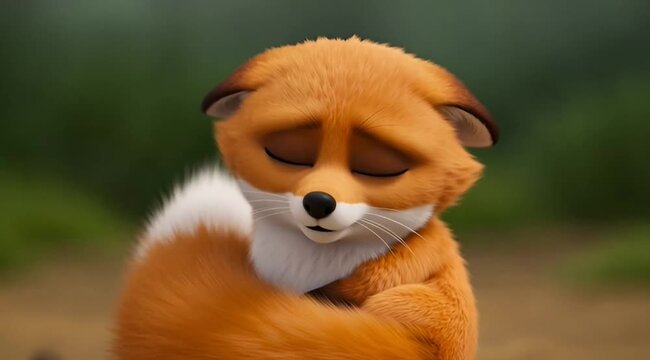 Adorable cartoon fox sitting on forest path