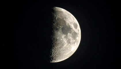 A close-up view of a half-illuminated moon against a dark background