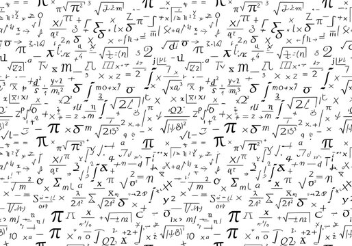 Seamless pattern of handwritten mathematical formulas and symbols