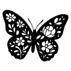 floral butterfly silhouette with flower pattern wings