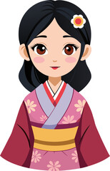 Beautiful Japanese girl in a kimano. White background, isolate stock illustration  White stock illustration , 