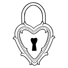 romantic heart shaped lock with filigree detail drawing