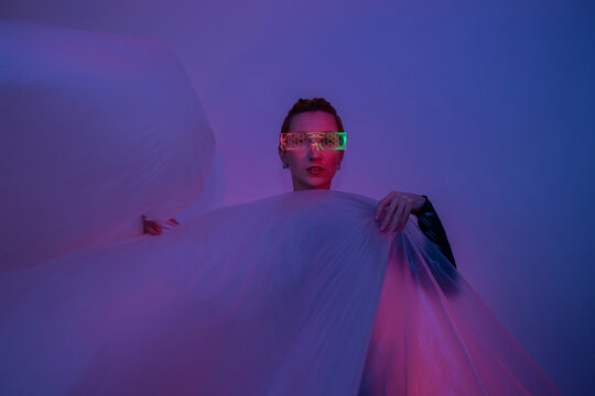 Futuristic portrait with neon glasses and cyberpunk art styling