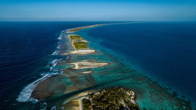 Aerial view of Hikueru atoll in Tuamotu archipelago French Polynesia