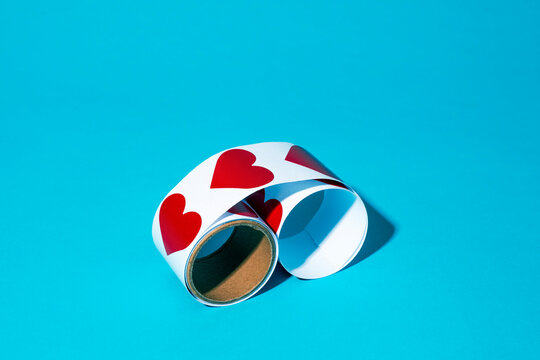 Adhesive heart strip for romantic valentine day decoration on blue