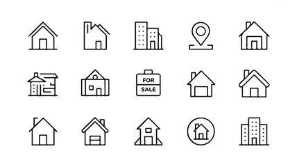 line icons of various houses and buildings for real estate concepts
