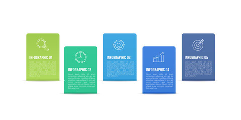 Infographic template displaying a timeline with five colorful elements for project management. Vector illustration.