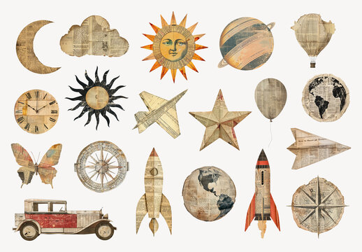 Vintage Celestial And Travel Icons Element Design Set