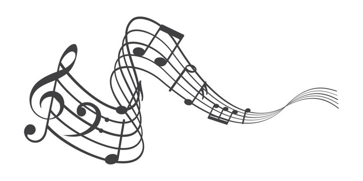 Musical notes. Treble clef on sheet music. Musical note icons.
