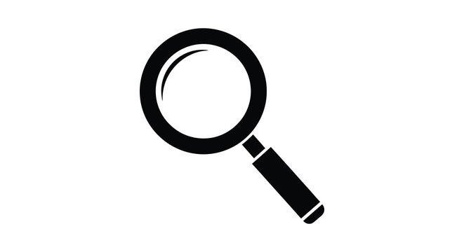 A stark minimalist depiction of a magnifying glass against a white background showcasing a bold silhouette high quality professional