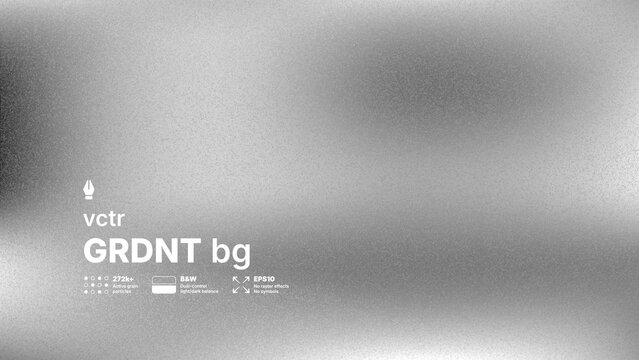 Abstract black and white vector background with high detailed noise texture and blurred gradient effect. Modern grayscale silver grainy overlay for industrial or brutalist design concepts.