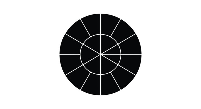 A striking circular design composed of black and white segments presenting a minimalist geometric aesthetic silhouette high quality professional