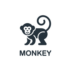 Obraz premium Simple graphic illustration of a dark silhouette monkey with text below