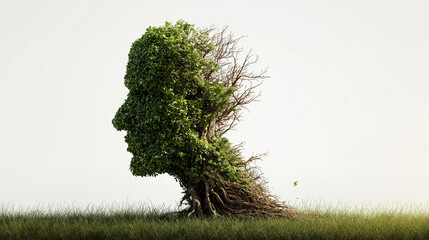 Fototapeta premium Brain Function Loss Concept – Dementia and Alzheimer’s Disease Tree Shaped Human Head with Falling Leaves