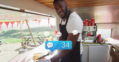 Obraz premium Standing small white church with brown triangular roof in southeast map corner near pond, road