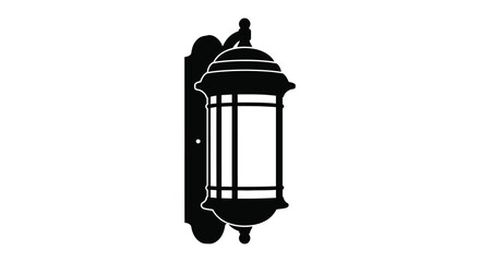 A striking black silhouette of an ornate outdoor wall lantern displaying classic architectural details silhouette high quality professional detailed © Pvect02