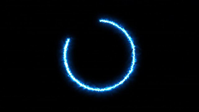 Blue Electric Plasma Energy Ring Formation Animation on Black Background