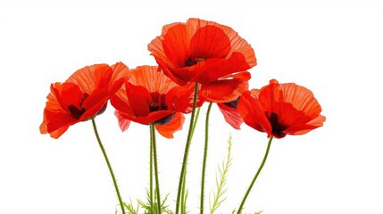 Obraz premium A vibrant bouquet of red poppies with black centers and green stems