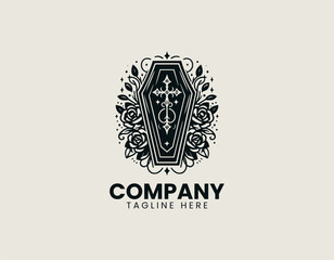 Obraz premium Gothic coffin with roses and cross in clean modern vector illustration style