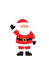 A cheerful santa claus waving with a big smile on his face.