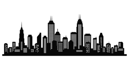 Fototapeta premium A striking black cityscape depiction with varying building heights and architectural details presented as a silhouette high quality professional