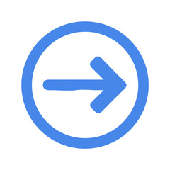 Glossy 3D blue round road sign with a white arrow icon symbol for web business direction and internet navigation showing forward or next movement in a vector illustration design