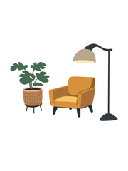 Fototapeta premium cozy residential corner with armchair and small indoor plant