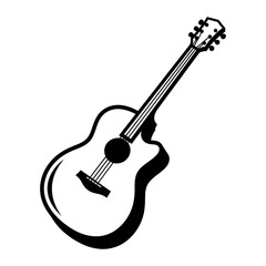 Fototapeta premium Black silhouette acoustic guitar on white background