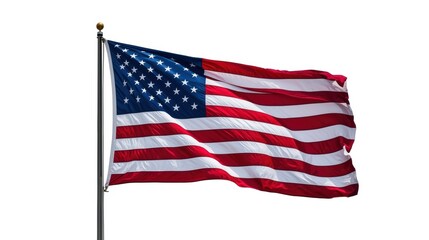 The american flag waving in the wind against a clear sky background