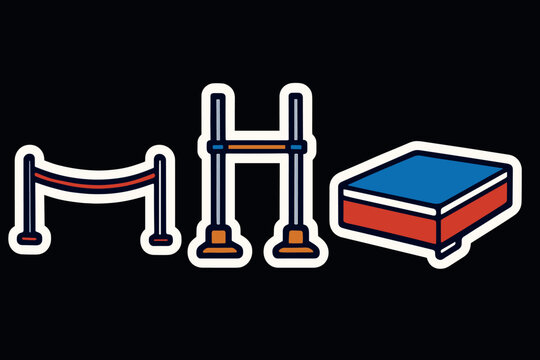 sports gymnastics equipment set in hand drawn style including uneven bars parallel bars and mat