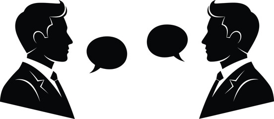 Businessmen conversation silhouette illustration, corporate communication discussion concept black and white vector profile design artwork © Ayesha