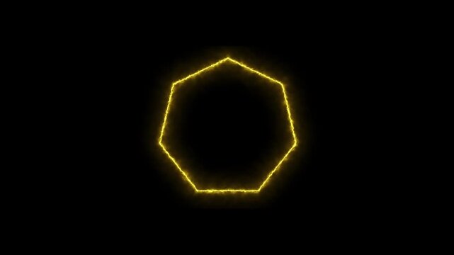 Neon yellow heptagon glowing on black background