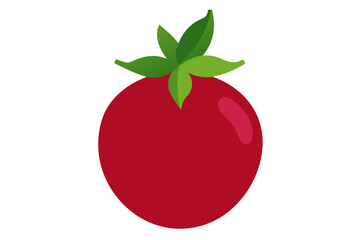 A vibrant red tomato icon with green leaves on a white background