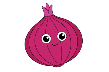 A cute cartoon onion with a smiling face and big eyes on a white background