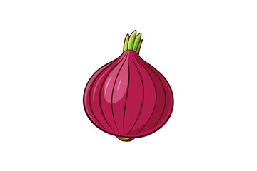 A vibrant cartoon illustration of a red onion with green sprouts on a white background