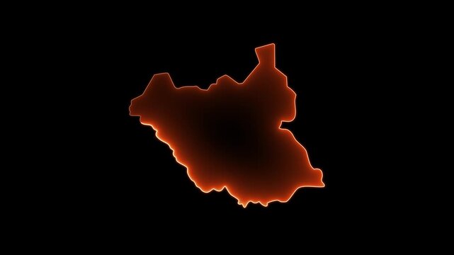 South sudan map glowing orange contour