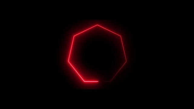 Red neon octagon shape rotation motion abstract