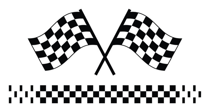 Two Crossed Checkered Flags and Border for Racing or Victory