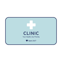 Obraz premium Clinic Sign with Plus Symbol and 'Your Health Our Priority'