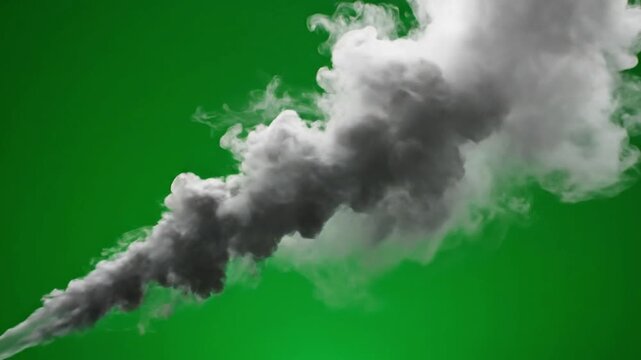 Dark smoke trail against a vibrant green background with a shallow depth of field.