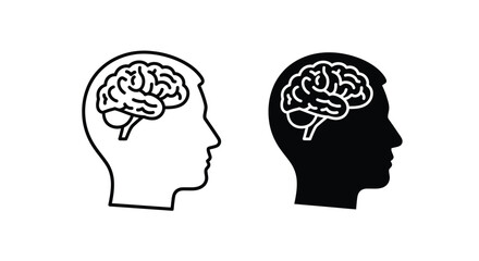 Human head profiles with brain icons black and white design showcasing intelligence silhouette