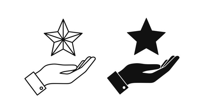 Two hands holding stars one in light outline and the other in dark silhouette
