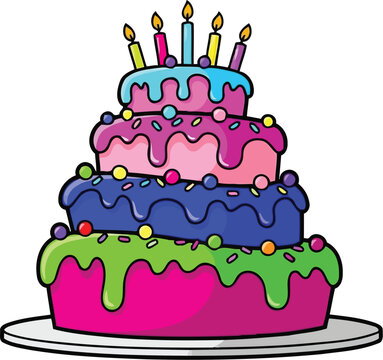 Vibrant vector tiered cake with green drip frosting and sprinkles