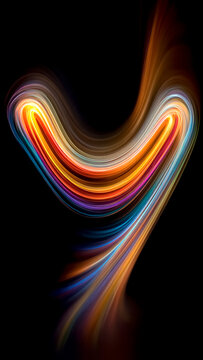 Dynamic Multicolor Neon Light Swoosh on a Black Background. Speed Velocity, Data Transfer, Cybernetic Fiber.